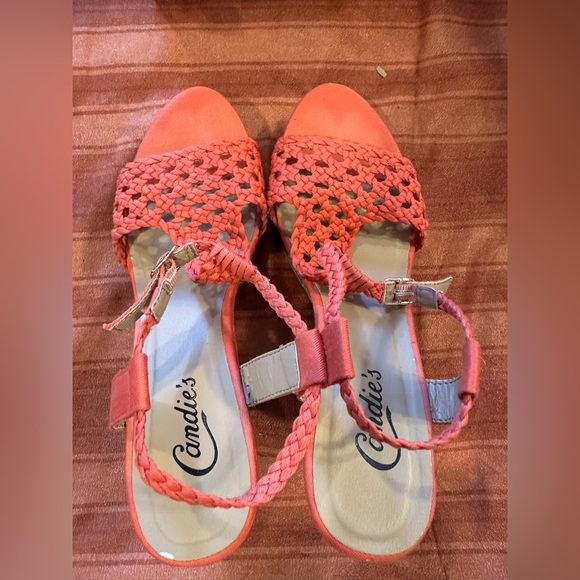 Candie’s Coral Wedge Sandals Size 8 Braided Strappy Cork Platform Summer Boho - Picture 5 of 8